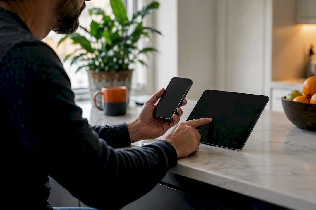 Hands comparing smartphone and tablet edge views